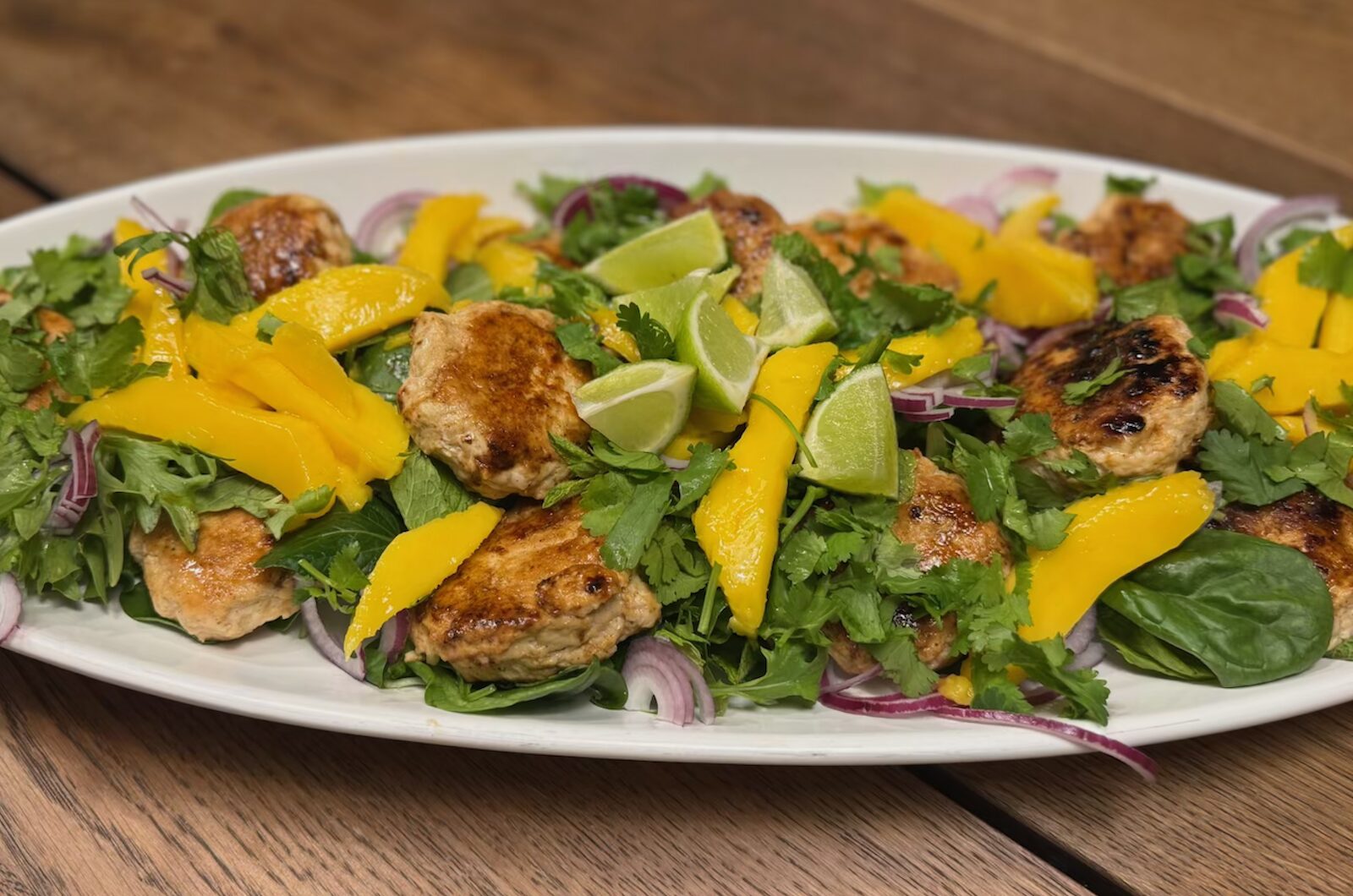 Tasty Thai Chicken Rissole And Mango salad