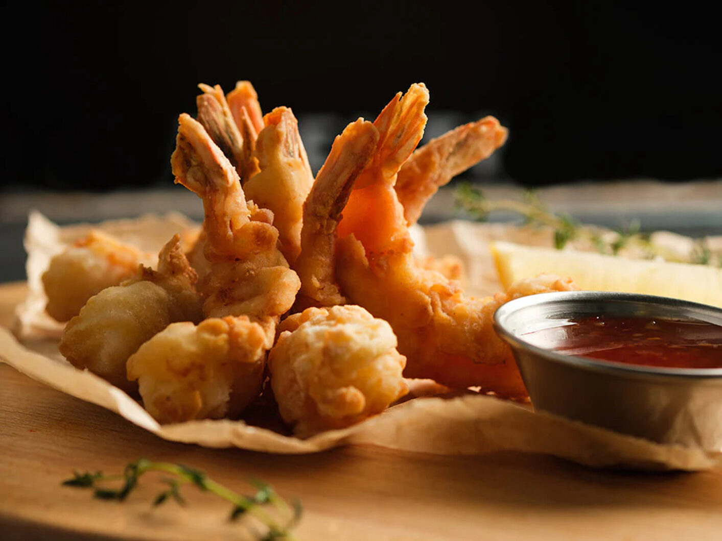 Prosecco battered prawns