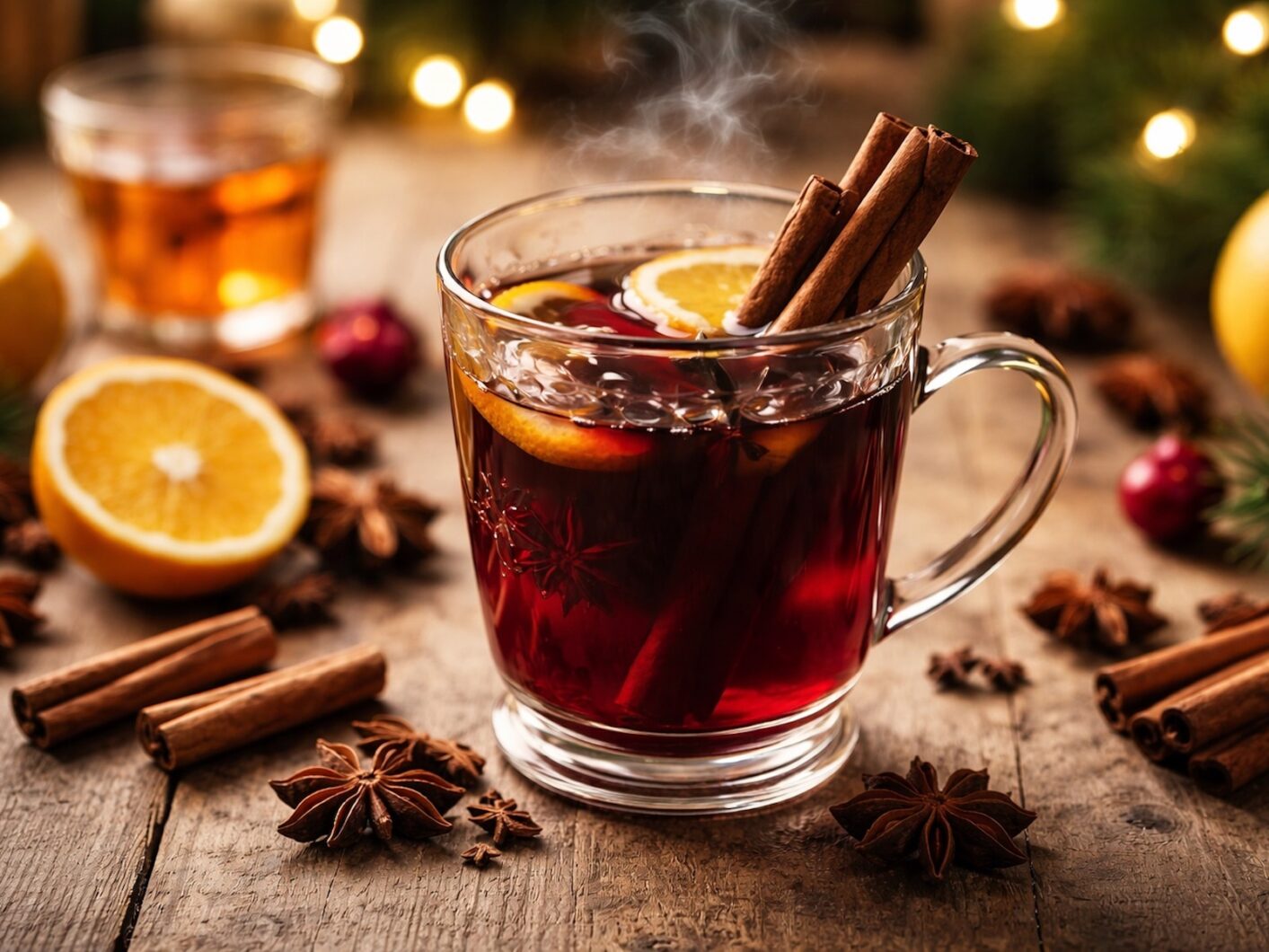 Mulled wine in glass mug
