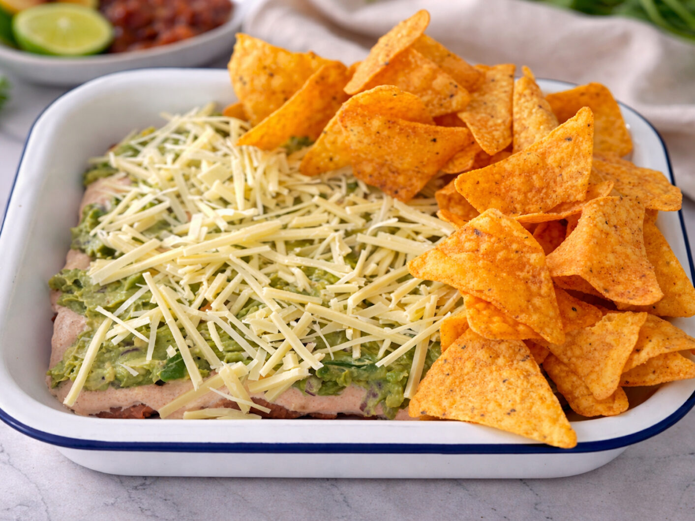 Delicious layered dip with nachos